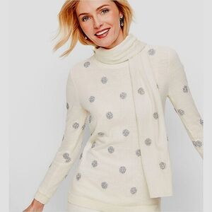 Talbots Ivory Tinsel Polka Dots Lamb's Wool Blend Long Sleeve Sweater Top S